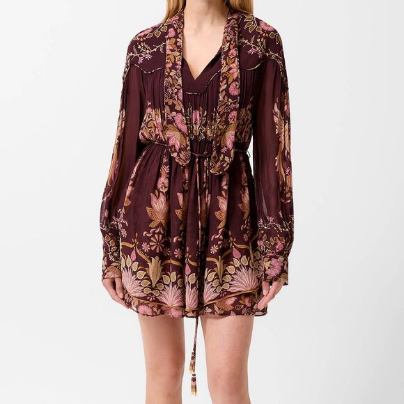 Farm Rio Burgundy tie up neck mini dress - Picture 1 of 3